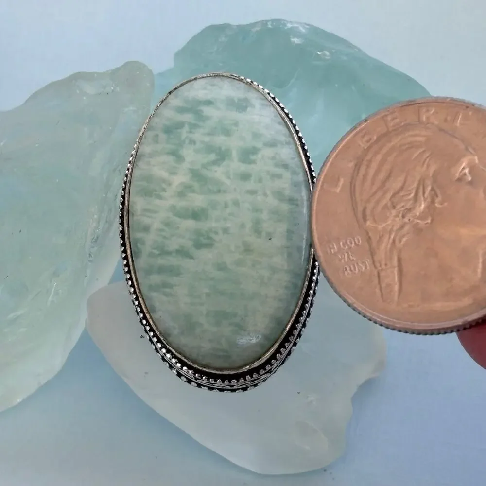925 Silver Amazonite Oval Ring Size 7.5